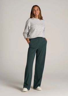 Flat Front Wide Leg Dress Pants for Tall Women | American Tall Pants For Tall Women, Womens Winter Pants, Long Knife, Pleated Dress Pants, Tall Dress, Slacks For Women, Clothing For Tall Women, Tall Dresses, Tall Pants