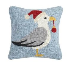 Christmas Seagull Hook Pillow, 10 x 10, Coastal Throw Pillow Christmas Seagull, Nautical Flag Alphabet, Anchor Pillow, Hook Pillow, Beach House Pillow, Coastal Throw Pillows, Hooked Pillow, Plaid Throw Pillows, Coastal Pillows