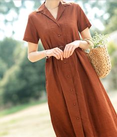 Summer Cotton Linen Spring Women Dresses Farm Outfit Summer, 1940s Style Dresses, Linen Summer Dresses, 1940s Fashion Dresses, Farm Clothes, Cotton Outfit, Summer Linen Dresses, Elegant Prom Dresses, Summer Fashion Dresses