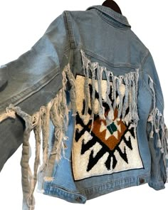 Pink and Silver Embellished Denim Vintage Fringe Jacket - Simple Good Repurposed Clothing Diy, Grunge Diy, Western Jean Jacket, Vintage Fringe Jacket, Unique Denim Jacket, Cedar Sage, Denim Diy Clothes, Jeans Custom, Clothes Upcycle