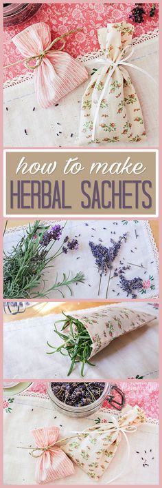 how to make herb sachets with flowers and herbs in the bag on top