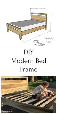 a bed frame made out of wood with the text how to build a simple modern bed frame