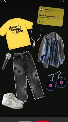 an image of a cell phone with clothing and accessories on it, including shoes, necklaces