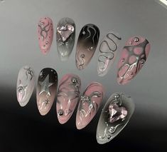 Nail Designs Y2k, Acubi Nails, Designs Y2k, Horse Nails, Color For Nails, Wow Nails, Grunge Nails, Y2k Nails