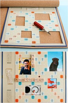 a board game with pictures on it and a pen