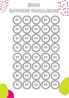 the $ 200 savings challenge game is shown in this graphic style, with circles and dots