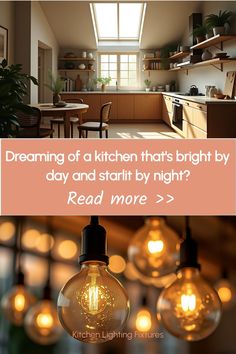 Bright kitchen design with skylights and night sky view How To Light A Kitchen, Skylights In Kitchen, Skylight Kitchen, Sky Day