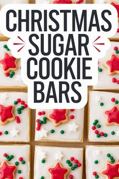 Christmas-themed sugar cookie bars with red and green decorations. Christmas Bars Recipes, Christmas Cookie Bars Recipes, Christmas Food Dinner, Christmas Food Desserts, Christmas Sugar Cookies, Christmas Dishes