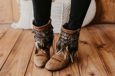 Stylish Tribal Boot Covers with Embroidered Feathers and Coin Wrap - Bohemian Leather Ankle Boot Cuffs Elevate your style effortlessly with these Tribal Boot Covers. Featuring intricately embroidered feathers and a chic coin wrap, they add a boho-inspired touch to your favorite leather ankle boots. Whether you're dressing up for a festival, creating a statement look for everyday wear, or enhancing a rustic ensemble, these boot cuffs blend practicality with fashion. Their handcrafted design, neut Embroidered Feathers, Boot Covers, Boho Leather, Boot Cuffs, Diy Shoes, Free Spirited, Boho Stil, Brown Suede, Synthetic Leather