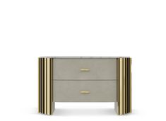 the sideboard with two drawers and gold trimmings is shown against a white background