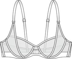 Bra Technical Drawing, Bra Illustration Drawing, Corset Flat Sketch, Bra Flat Sketch, Technical Flats Fashion, Technical Sketch Fashion, Fashion Flats Illustrations, Flat Fashion Illustration, Bra Sketch