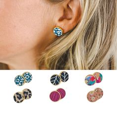 Introducing our Printed Leather Stud Earrings - a fusion of style, sophistication, and uniqueness. These earrings are crafted for the trendsetter who appreciates a touch of individuality in their accessories. Each pair features meticulously printed leather, showcasing intricate designs and vibrant patterns. The combination of supple leather and sturdy studs creates a lightweight yet durable accessory that can effortlessly transition from day to night. The stud design adds a hint of edginess, mak Leather Stud Earrings, Colorful Stud Earrings, Cute Stud Earrings, Earrings Summer, Chic Bohemian, Bohemian Design, Stud Earrings For Women, Bohemian Earrings, Summer Floral