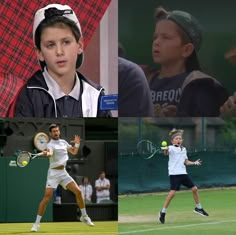 a collage of tennis players with their rackets