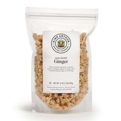 a bag of ginger granola on a white background