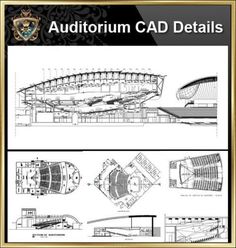 the auditorium cad details are shown in black and white, with gold trimmings