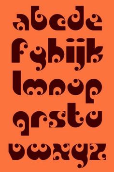 the letters are made up of different shapes and sizes, with black lettering on an orange background