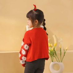 Playful Winter Soft Knit Sweater, Cute Red Crew Neck Sweater, Playful Winter Cardigan, Cozy Red Holiday Tops, Red Knitted Top For Christmas, Cute Red Winter Tops, Cute Red Long Sleeve Cardigan, Cute Red Long Sleeve Sweater, Playful Long Sleeve Christmas Sweater