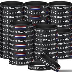 PRICES MAY VARY. Generous Quantity and Convenient Size: with the package including 100 Veteran bracelets, there is plenty to share with family, friends, and fellow veterans; Each bracelet measures about 7.95 x 0.47 inch/ 20.2 x 1.2 cm, offering a comfortable fit for most wrist sizes Quality Silicone Material: crafted from sturdy and comfortable silicone, the military memorial bracelet ensures long lasting use without sacrificing comfort; It endures daily wear and tear, making it a reliable acces Military Bracelet, Patriotic Bracelet, Honoring Veterans, Meaningful Design, Veterans Day Gifts, Memorial Bracelet, School Supply Labels, Rubber Bracelets, Gifts For Veterans