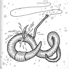 a drawing of two worms in the water