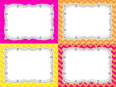 four different colored chevroned frames with white dots on the bottom and yellow, pink,