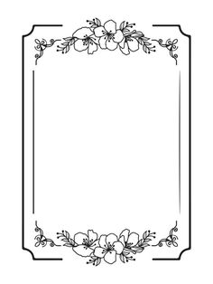 a black and white frame with flowers in the middle, on top of a white background