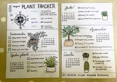 two notebooks with plants on them and the words plant tracker written in black ink