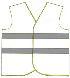 a white vest with grey and yellow stripes on the front, back and side sides