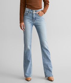 BKE Billie Boot Stretch Jean - Blue 33/31, Women's Bembry2 High rise Slim through the hip and thigh 16 bottom opening Destruction details Shoe sku 965775 Model Info: Height: 5'9 | Bust: 30 | Waist: 24 | Hip: 34 1/2 | Wearing Size: 24x34. This quality denim is hand-finished for a unique look. It will wear like your favorite jeans, with each hole and tear continuing to destruct over time. You will love the comfort of this denim that has the look and feel of years of wear. . 99% Cotton 1% Elastane. Bke Jeans Womens, Jean Fits, Buckle Jeans, High Rise Mom Jeans, Medium Wash Jeans, Boot Cut Denim, Stretch Jeans, Jeans And Boots, Straight Jeans