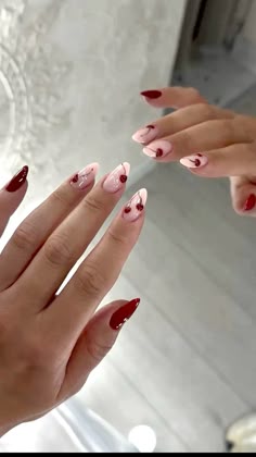 Cherry Acrylic Nails Almond, Cherry Nail Inspo Almond, Nail Ideas Cherry, Cherry Inspired Nails, Cherry Nails Ideas, Acrylic Nail Designs Cherry, Almond Acrylic Nails Cherry, Cherry Nails Designs, Cherry Cola Nails
