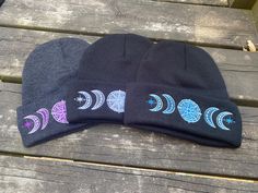 Gray Beanie, Urban Threads, Black Beanie, Grey Beanie, Skull Cap Beanie, Skull Cap, Moon Phases, Needlepoint, Stuff To Do