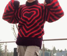 unique and selfmade crocheted sweater with a double-sided heart print cute casual sweatshirt, ideal for cold fall days and early spring mornings  notes on materials ★ individually handmade in germany ★ colors may vary depending on the light ★ polyacrylic yarn, worked with a 3mm hook ★ 40+ hours of work  ★ estimated size large (one size) notes on care ★ do not apply excessive tension ★ do not machine wash, hand-wash the fabric with warm water and let it air dry flat to maintain the shape pattern Crocheted Heart, Sweater Handmade, Red Jumper, Big Sweaters, Heart Sweatshirt, Fall Days, Heart Sweater, Sweatshirt Outfit, Crochet Heart