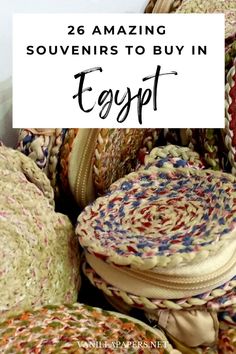 several baskets with the words 25 amazing souvenirs to buy in egypt on them