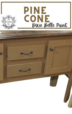 the pine cone furniture company logo is shown above an antique style sideboard with three drawers