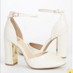 In The Picture Online They Are Almost Bright White, More “Off White/ Tan” In Real Life. Gold Mirror Heel. Size 10. New Without Box. Suede Closed Toe Heel With Mary Jane Strap. Neutral. Goes With Anything. Close Toed Heels, White Ankle Strap Heels, Comfortable High Heels, Closed Toe Heels, Bridal Heels, White Heels, Wedding Heels, Ankle Strap Heels, Body Workout