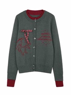 Embrace the magic of Hogwarts with our Harry Potter Collaboration Cardigan. This round-neck cardigan features a front button placket for easy wear and a charming plaid bowknot embellishment that is detachable for versatile styling. The fake two-piece design adds a layered look without the bulk, perfect for achieving that preppy, academic vibe. Intricate embroidery details enhance the cardigan's unique appeal, while its tailored fit ensures a flattering silhouette.  Garment Size   	 		 			Size Preppy Cardigan, Round Neck Cardigan, Steampunk Fashion Male, The Cardigans, Gothic Skirts, Intricate Embroidery, Steampunk Fashion, Short Jacket, Red And Grey