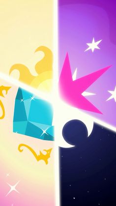 two different colored images with stars and shapes in the middle one has an upside down design on it's side