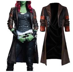 PRICES MAY VARY. Please check the following size charts and measurement before ordering so that you can enjoy maximum comfort and pleasure. Faux Leather gamora Jacket This gamora costume are made from high quality materials, designed and finely crafted for longevity and style. Tough, lightweight and comfortable | Ideal for all outdoor pursuits Long sleeve deluxe Gomora costume coat | Inside Pockets | No Closure Occasion:perfect for daily wear,casual wear party,working,dating,motorcycling,biking, Drax Costume, Gamora Cosplay, Gamora Costume, Leather Trench Coat Woman, Cosplay Inspo, Shawl Style, Chicago Fashion, Galaxy 2, Faux Leather Coat