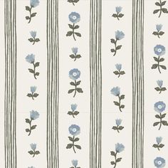 blue flowers and stripes on white fabric