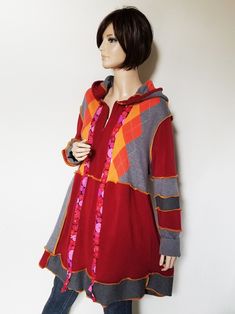 XL Hoodie Dress Red Grey - Etsy Red Cotton Hoodie For Fall, Casual Red Sweater Dress For Winter, Red Patchwork Long Sleeve Hoodie, Red Long Sleeve Hoodie With Patchwork, Red Patchwork Sweater, Red Patchwork Sweater For Fall, Red Patchwork Knit Sweater, Red Knit Sweater With Patchwork, Fall Red Patchwork Sweater