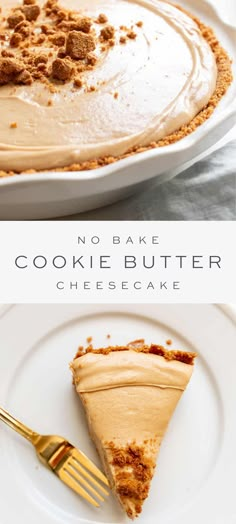 no bake cookie butter cheesecake on a plate with a fork