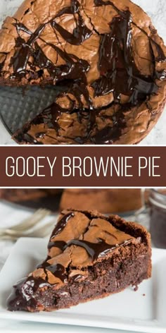 a piece of gooey brownie pie on a plate