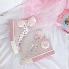 Nepeta Aesthetic, Emo Sneakers, Kawaii Wardrobe, Japanese Pink, Cats Paw, Kawaii Princess, Shoes And Socks, Cat's Paw, Kawaii Shoes