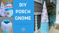 diy porch gnomes made out of toilet paper, yarn and pom - poms