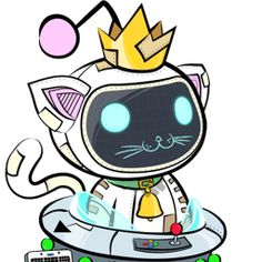 a cartoon cat wearing a crown sitting on top of an electronic device