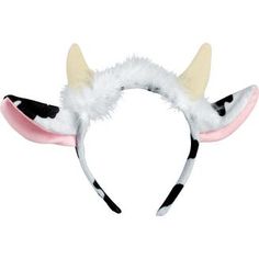 a white and black headband with horns on it