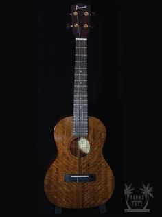 an acoustic guitar is shown against a black background