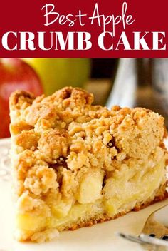 the best apple crumb cake is served on a plate