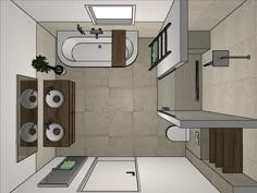 a drawing of a bathroom with toilet, sink and bathtub on the floor in it