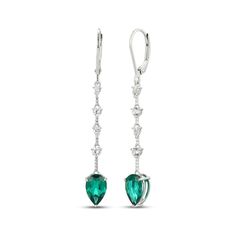 Take your look up a notch with these elegant lab-created emerald drop earrings. Sterling silver Each earring features a pear-shaped lab-created emerald dangle Alternating round-cut and pear-shaped white lab-created sapphires line the drop Lever backs Emerald Drop Earrings, Kays Engagement Ring, Sapphire Drop Earrings, Gold Layered Bracelets, Neil Lane Engagement Rings, Pearl Diamond Jewelry, Emerald Earrings Drop, Cross Jewelry Necklace, Fan Jewelry