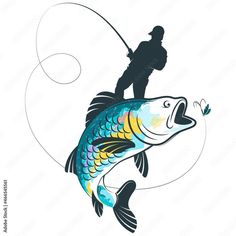 a man is fishing on the water with a fish in his hand and a rod attached to